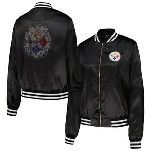 NFL Black Satin Jacket with Rhinestone